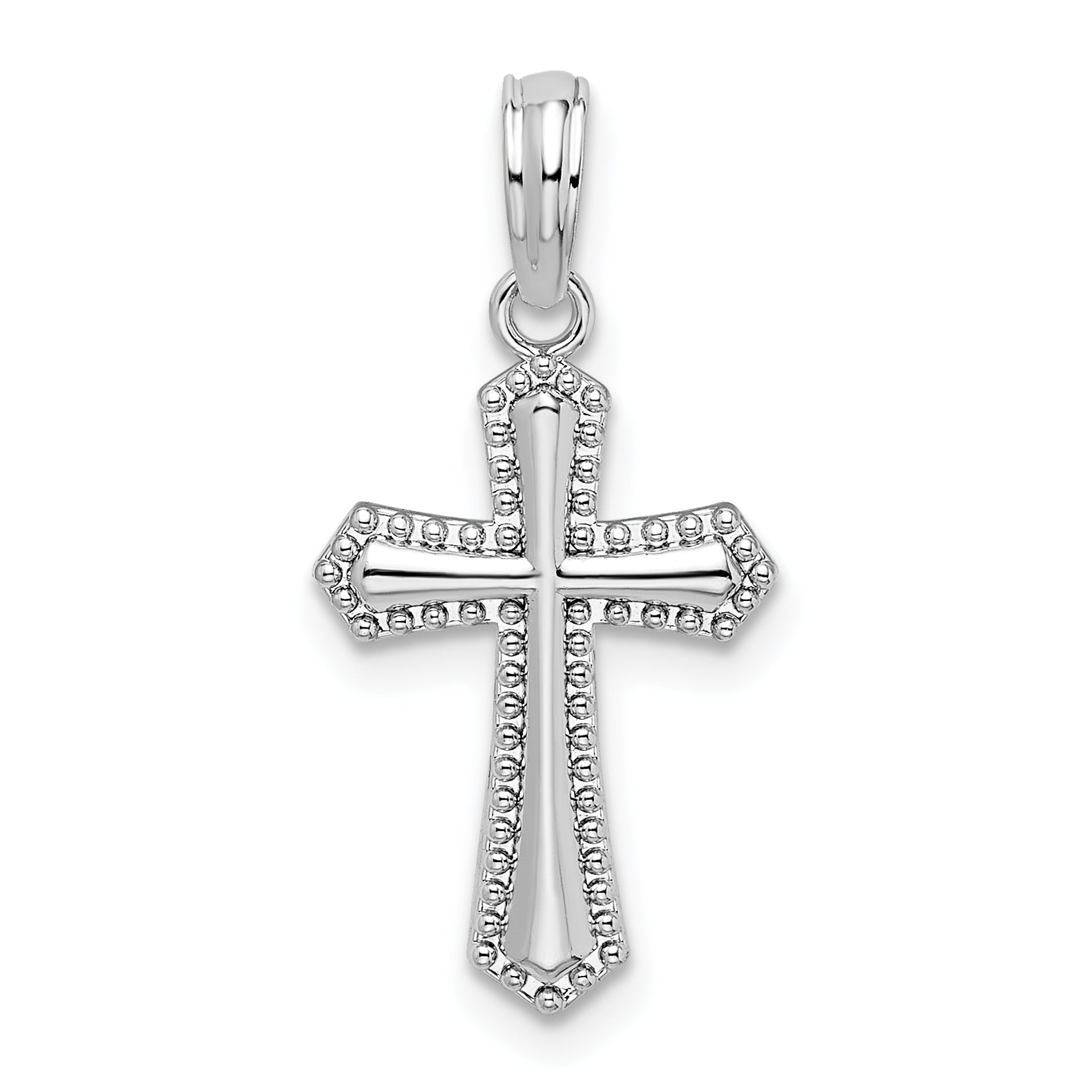 Sterling Silver De-Ani Rhodium-Plated Polished Beaded Passion Cross Pendant