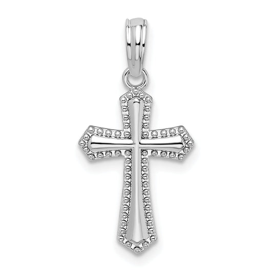 Sterling Silver De-Ani Rhodium-Plated Polished Beaded Passion Cross Pendant