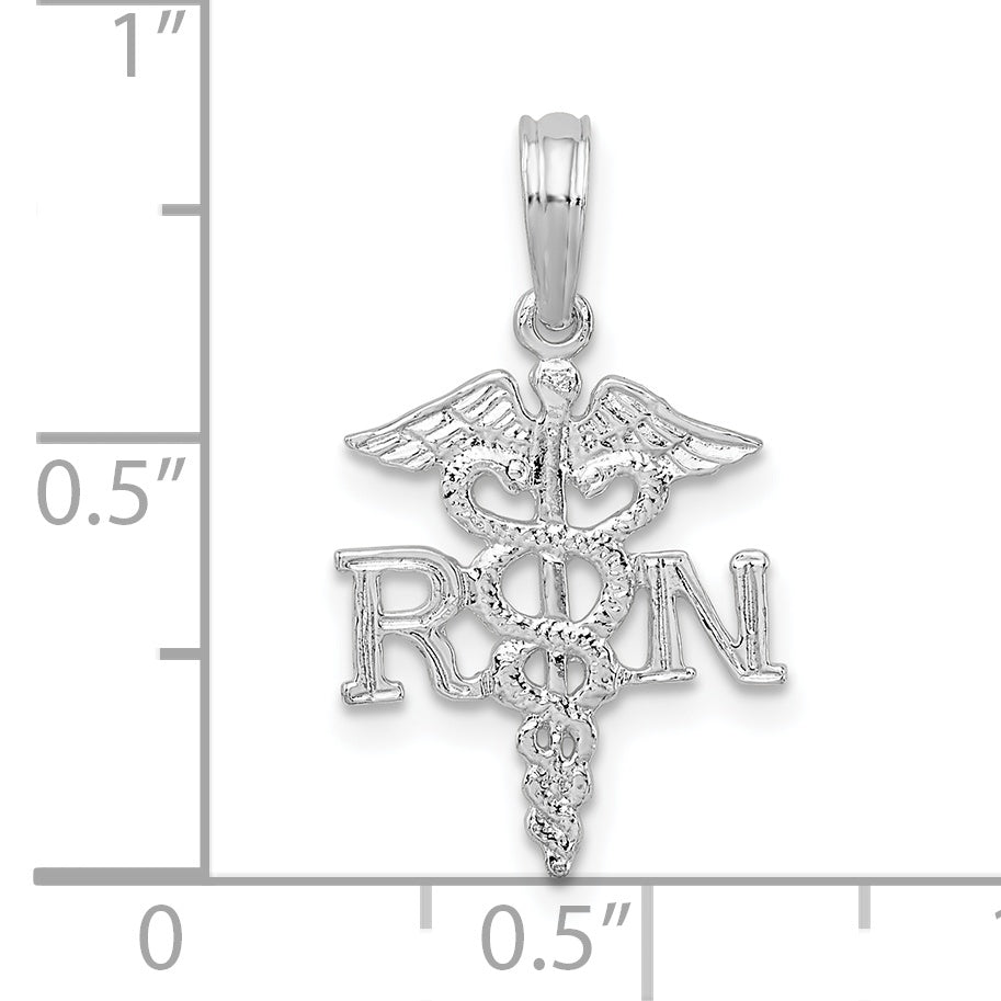 Sterling Silver De-Ani Rhodium-Plated Polished Rn Caduceus Pendant