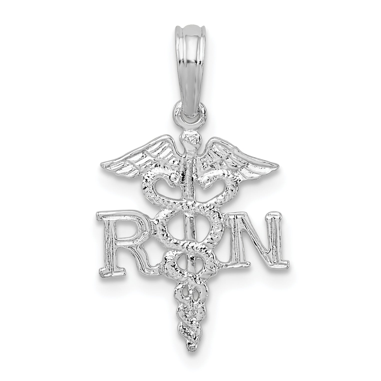 Sterling Silver De-Ani Rhodium-Plated Polished Rn Caduceus Pendant