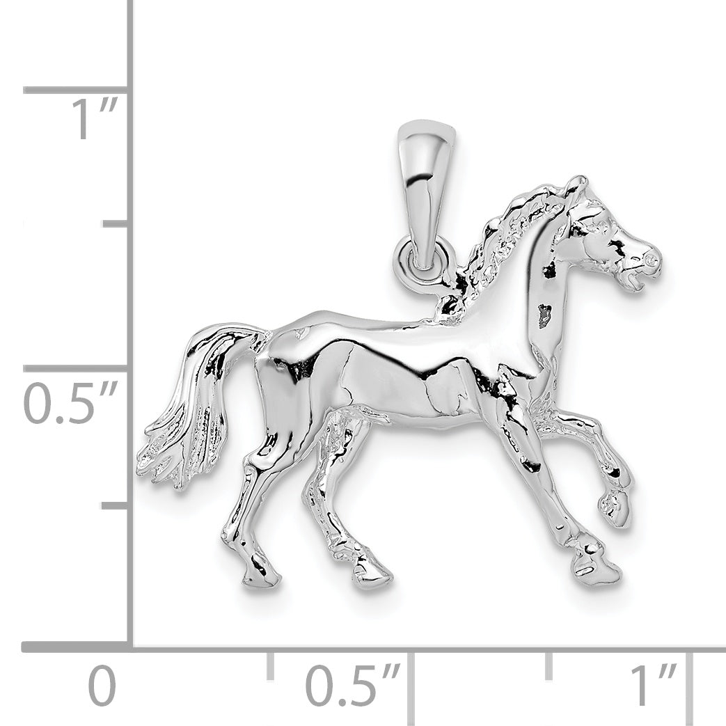Sterling Silver De-Ani Rhodium-Plated Polished 3D Walking Horse Pendant