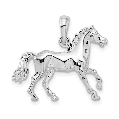 Sterling Silver De-Ani Rhodium-Plated Polished 3D Walking Horse Pendant