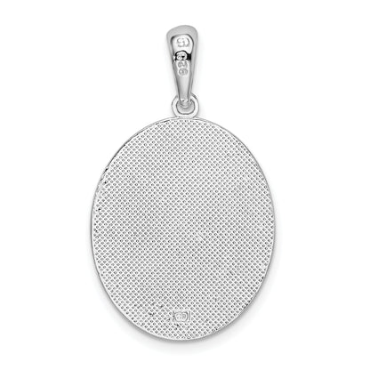 Sterling Silver De-Ani Rhodium-Plated Textured Flamingos With Palm Tree Oval Pendant