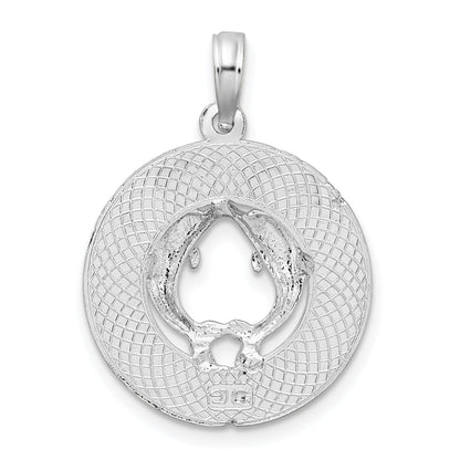 Sterling Silver De-Ani Rhodium-Plated Polished Sanibel Circle With Dolphins Pendant