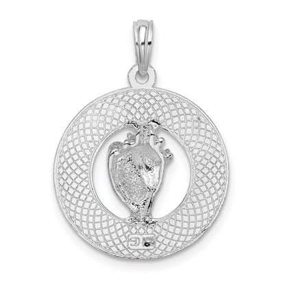 Sterling Silver De-Ani Rhodium-Plated Polished Sanibel Circle With Shell Pendant