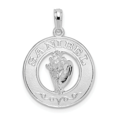 Sterling Silver De-Ani Rhodium-Plated Polished Sanibel Circle With Shell Pendant