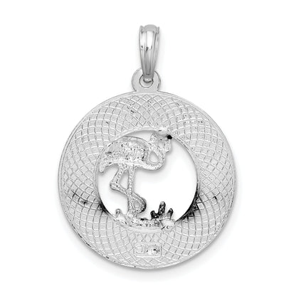 Sterling Silver De-Ani Rhodium-Plated Polished Sanibel Circle With Flamingo Pendant
