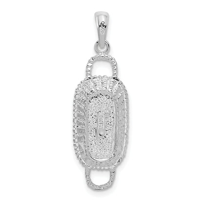 Sterling Silver De-Ani Rhodium-Plated Polished 3D Rectangular Basket Pendant