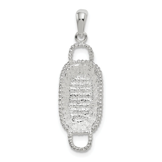 Sterling Silver De-Ani Rhodium-Plated Polished 3D Rectangular Basket Pendant