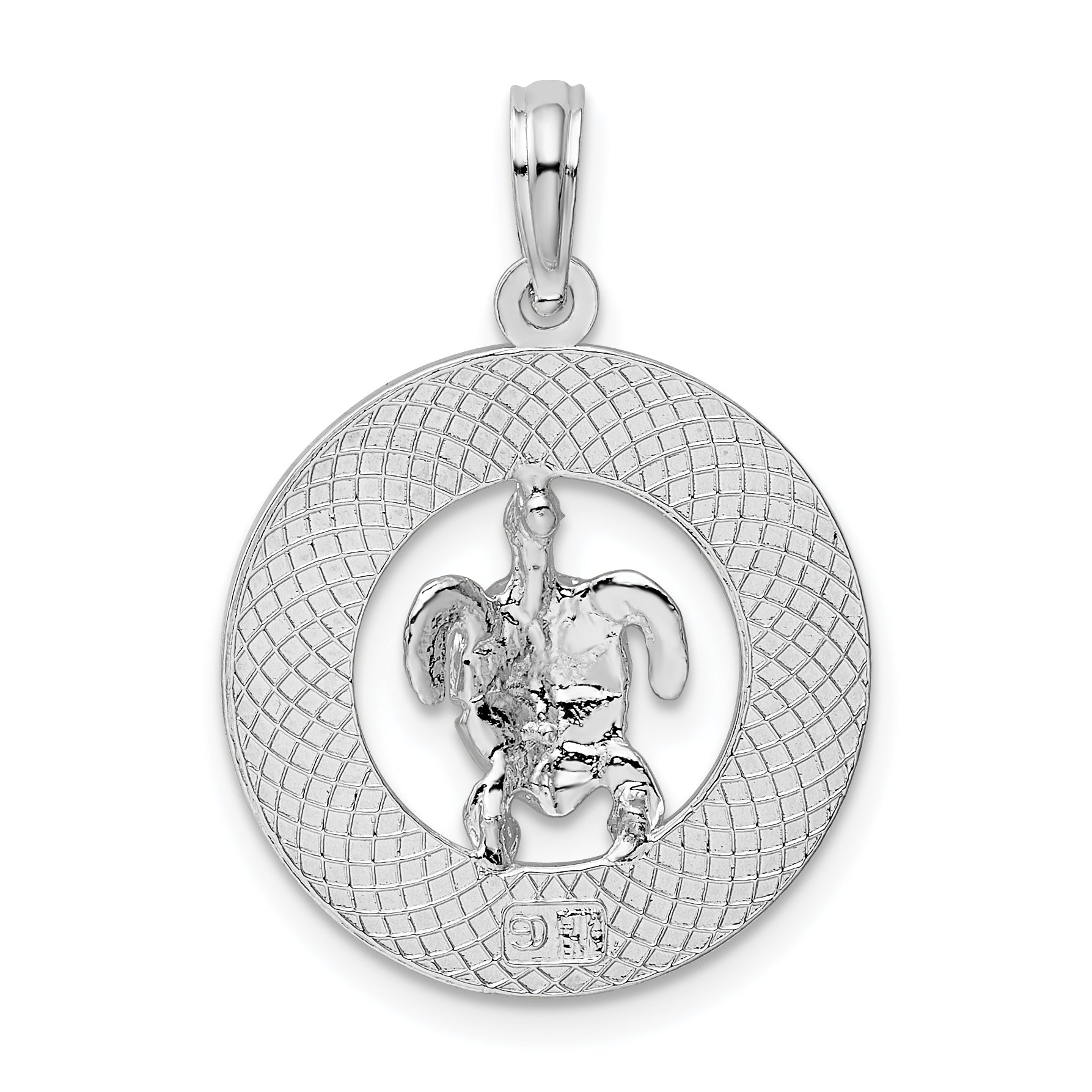 Sterling Silver De-Ani Rhodium-Plated Turks And Caicos Circle With Turtle Pendant