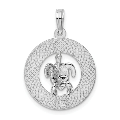 Sterling Silver De-Ani Rhodium-Plated Turks And Caicos Circle With Turtle Pendant