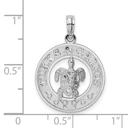 Sterling Silver De-Ani Rhodium-Plated Turks And Caicos Circle With Turtle Pendant