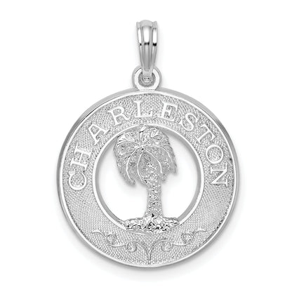 Sterling Silver De-Ani Rhodium-Plated Charleston Circle With Palm Tree Pendant