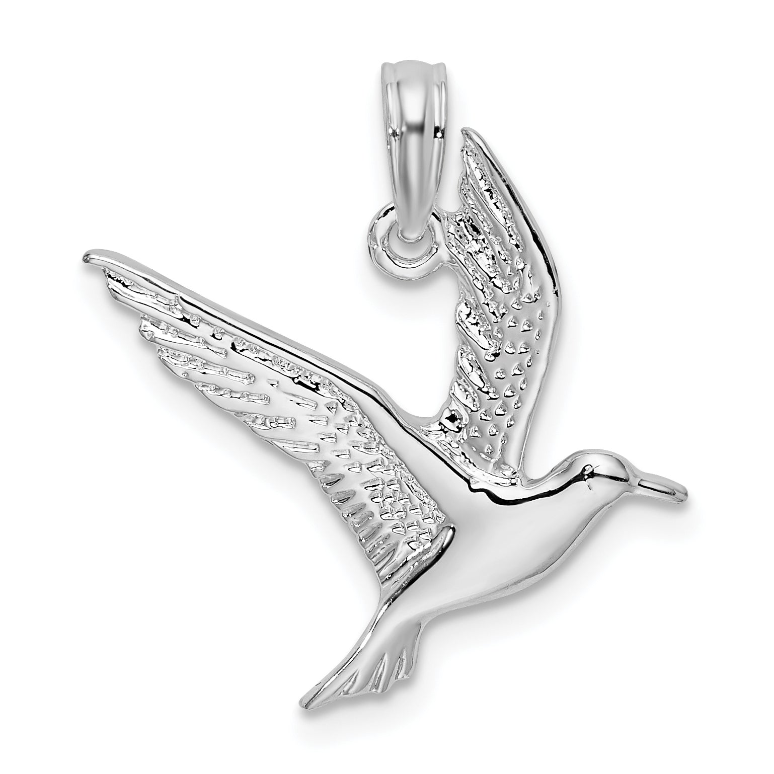 Sterling Silver De-Ani Rhodium-Plated Polished Flying Seagull Pendant