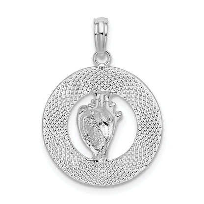 Sterling Silver De-Ani Rhodium-Plated Ocean City Maryland Circle With Shell Pendant