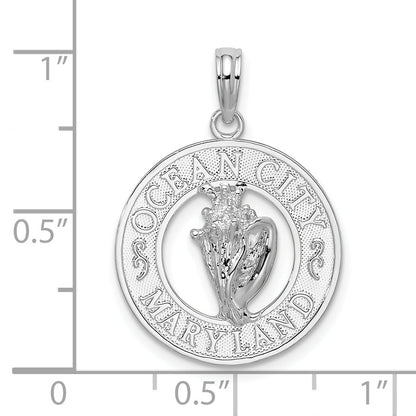 Sterling Silver De-Ani Rhodium-Plated Ocean City Maryland Circle With Shell Pendant