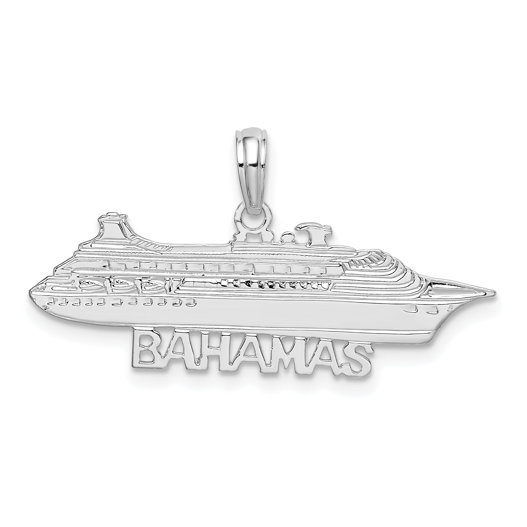 Sterling Silver De-Ani Rhodium-Plated Polished Bahamas Cruise Ship Pendant