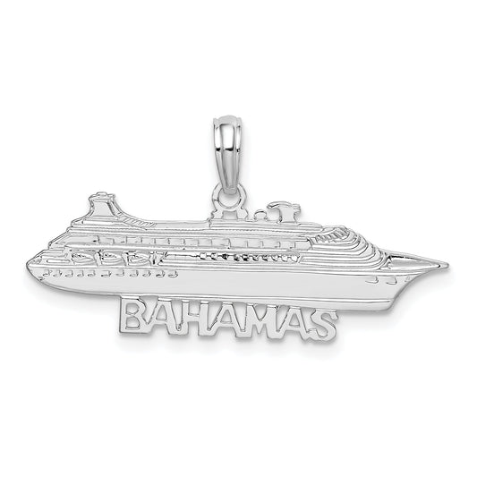 Sterling Silver De-Ani Rhodium-Plated Polished Bahamas Cruise Ship Pendant