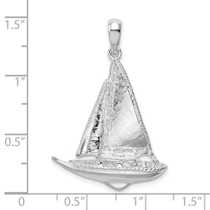 Sterling Silver De-Ani Rhodium-Plated Polished 3D Sailboat Pendant