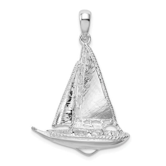 Sterling Silver De-Ani Rhodium-Plated Polished 3D Sailboat Pendant
