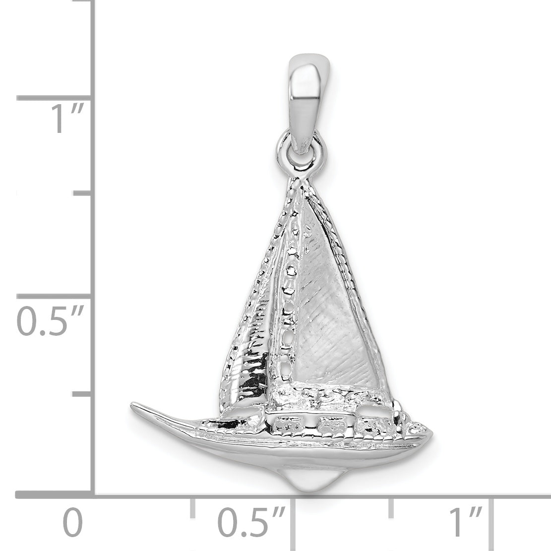 Sterling Silver De-Ani Rhodium-Plated Polished 3D Sailboat Pendant