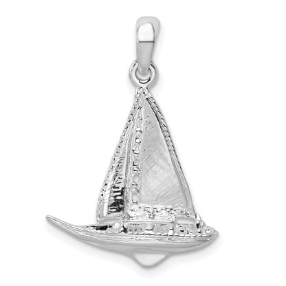 Sterling Silver De-Ani Rhodium-Plated Polished 3D Sailboat Pendant