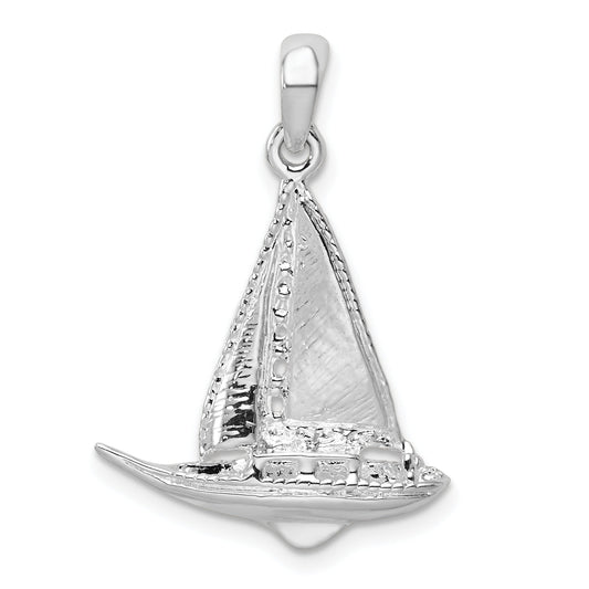 Sterling Silver De-Ani Rhodium-Plated Polished 3D Sailboat Pendant