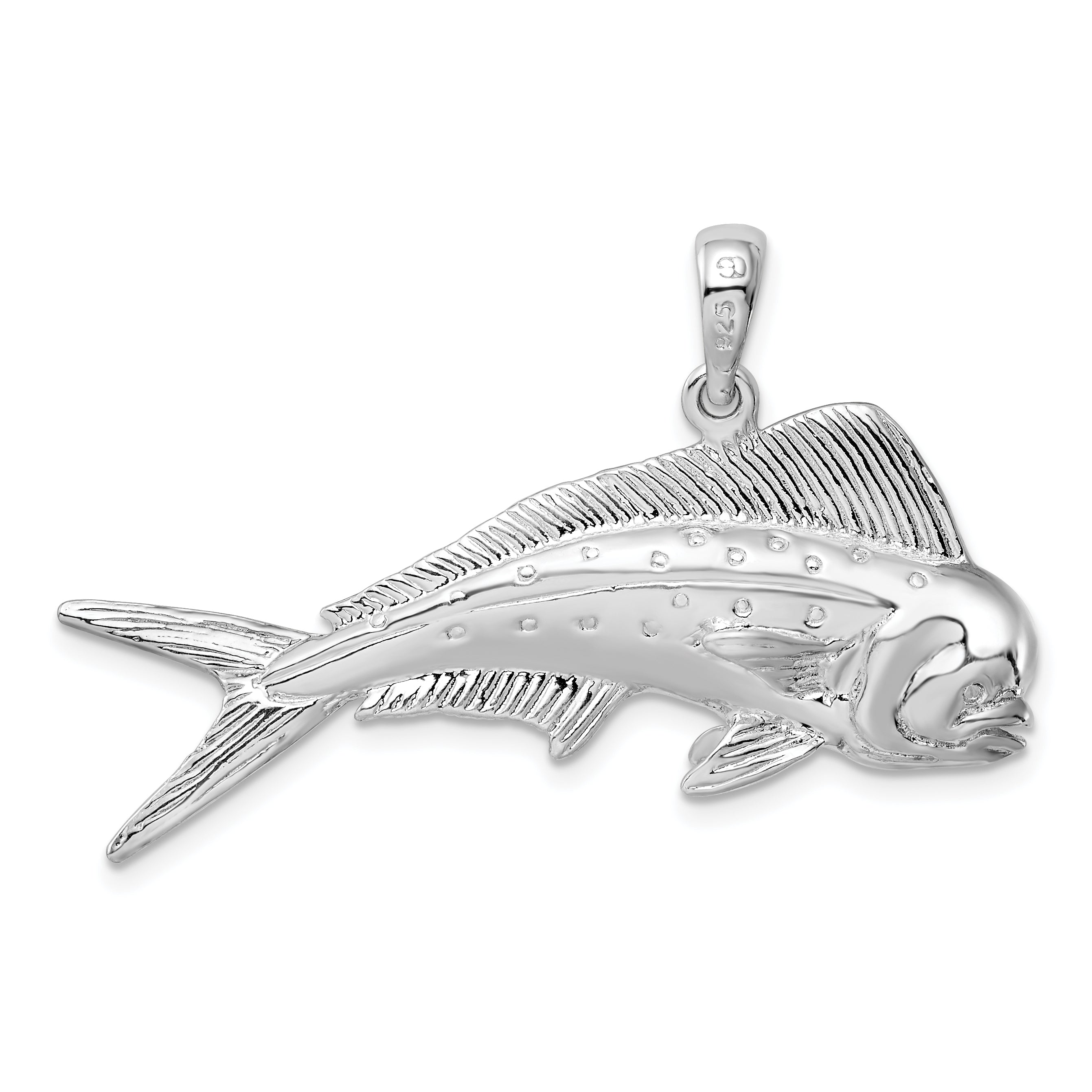 Sterling Silver De-Ani Rhodium-Plated Polished 3D Mahi-Mahi Fish Pendant