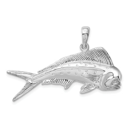 Sterling Silver De-Ani Rhodium-Plated Polished 3D Mahi-Mahi Fish Pendant