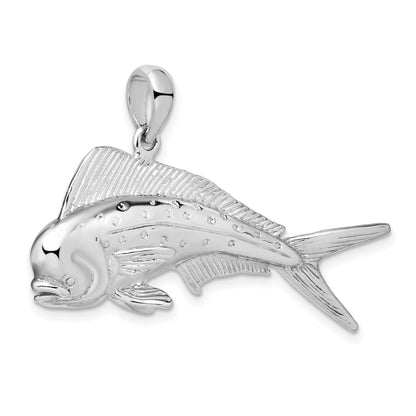 Sterling Silver De-Ani Rhodium-Plated Polished 3D Mahi-Mahi Fish Pendant