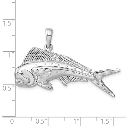 Sterling Silver De-Ani Rhodium-Plated Polished 3D Mahi-Mahi Fish Pendant