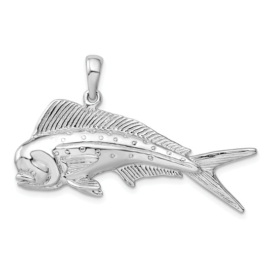 Sterling Silver De-Ani Rhodium-Plated Polished 3D Mahi-Mahi Fish Pendant