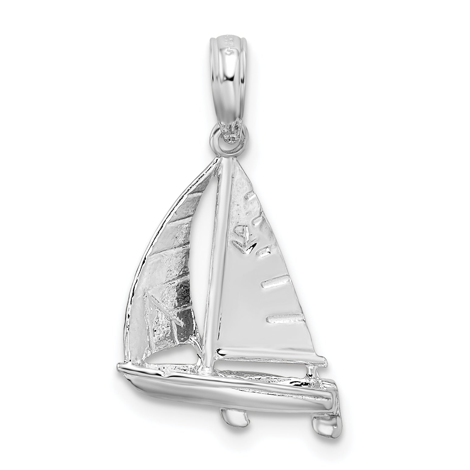 Sterling Silver De-Ani Rhodium-Plated Polished 3D Sailboat Pendant