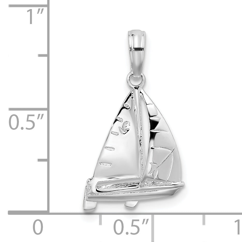 Sterling Silver De-Ani Rhodium-Plated Polished 3D Sailboat Pendant