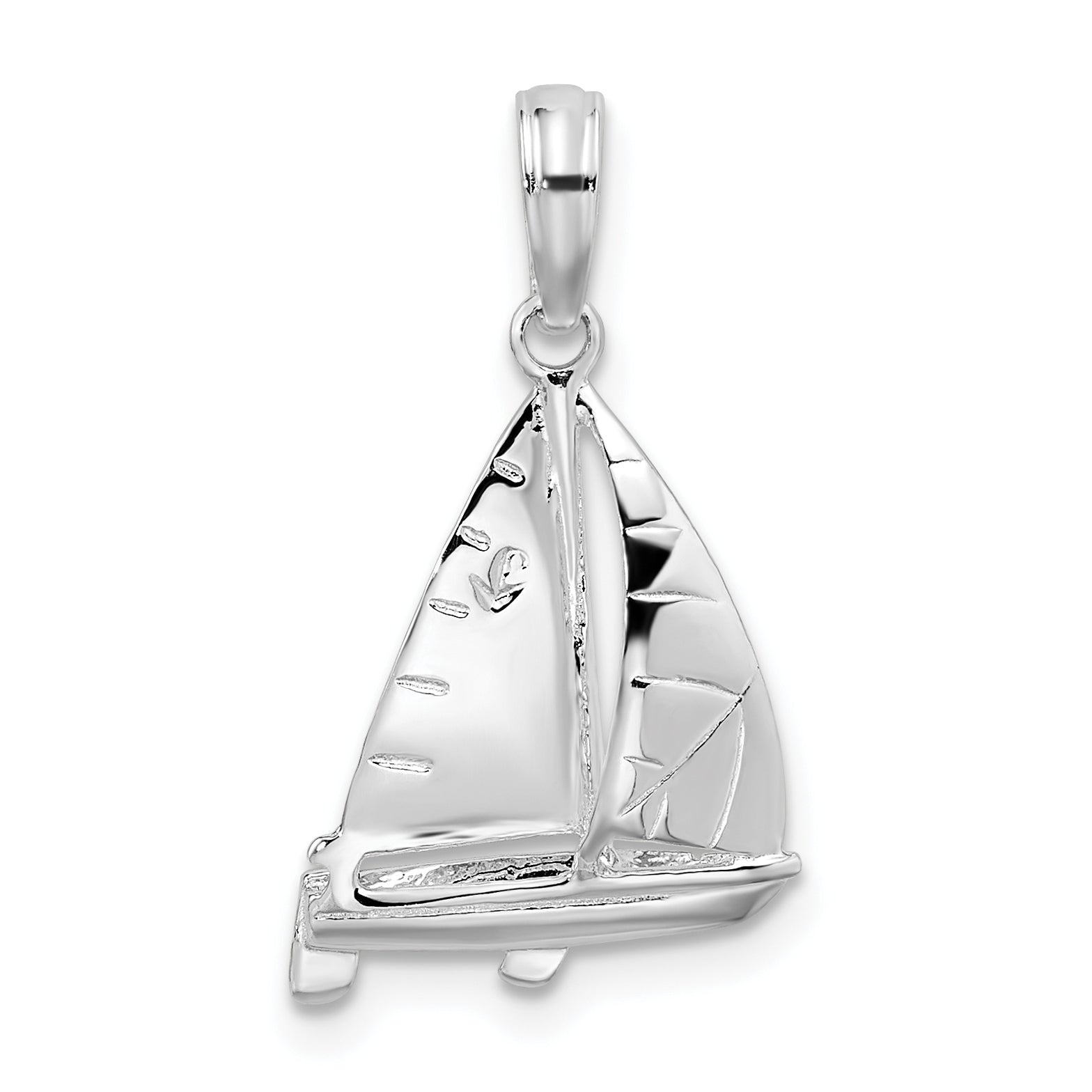 Sterling Silver De-Ani Rhodium-Plated Polished 3D Sailboat Pendant