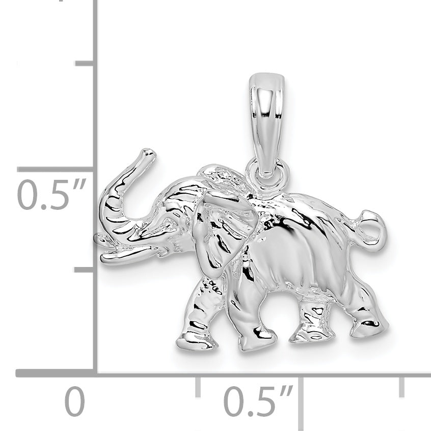 Sterling Silver De-Ani Rhodium-Plated Polished 3D Elephant Pendant
