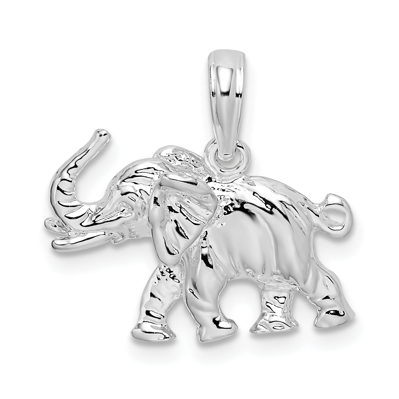 Sterling Silver De-Ani Rhodium-Plated Polished 3D Elephant Pendant