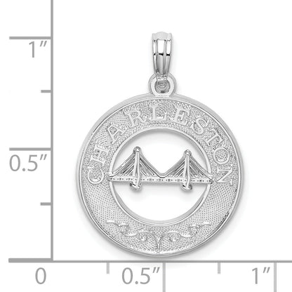 Sterling Silver De-Ani Rhodium-Plated Textured Charleston With Bridge Pendant