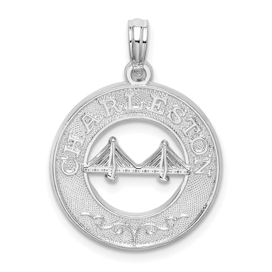 Sterling Silver De-Ani Rhodium-Plated Textured Charleston With Bridge Pendant
