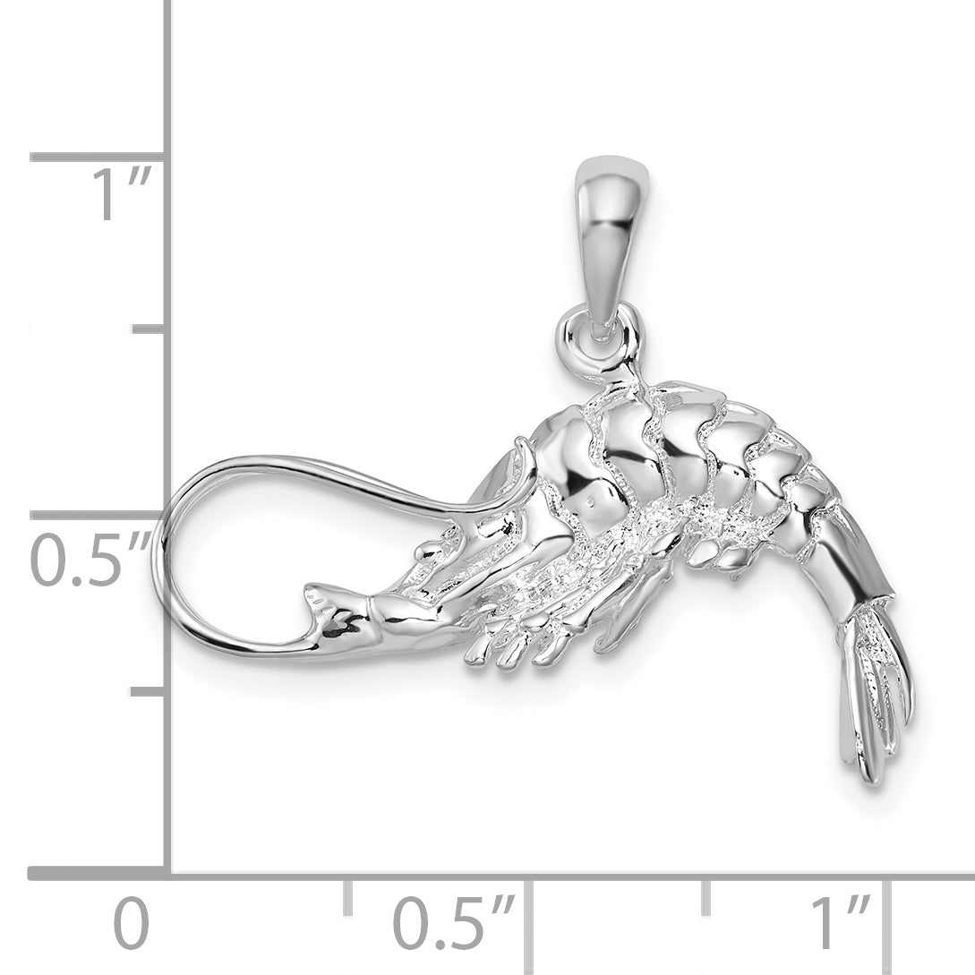 Sterling Silver De-Ani Rhodium-Plated Polished 3D Shrimp Pendant