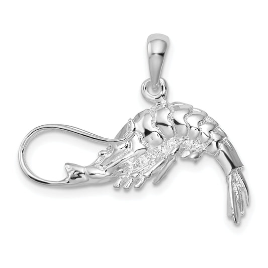 Sterling Silver De-Ani Rhodium-Plated Polished 3D Shrimp Pendant