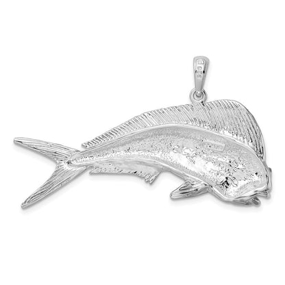 Sterling Silver De-Ani Rhodium-Plated Polished Mahi-Mahi Fish Pendant