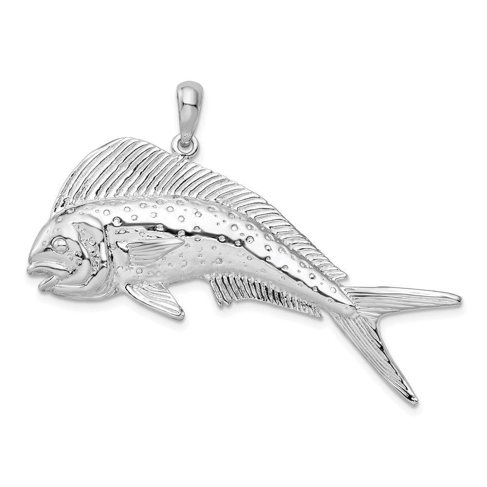 Sterling Silver De-Ani Rhodium-Plated Polished Mahi-Mahi Fish Pendant