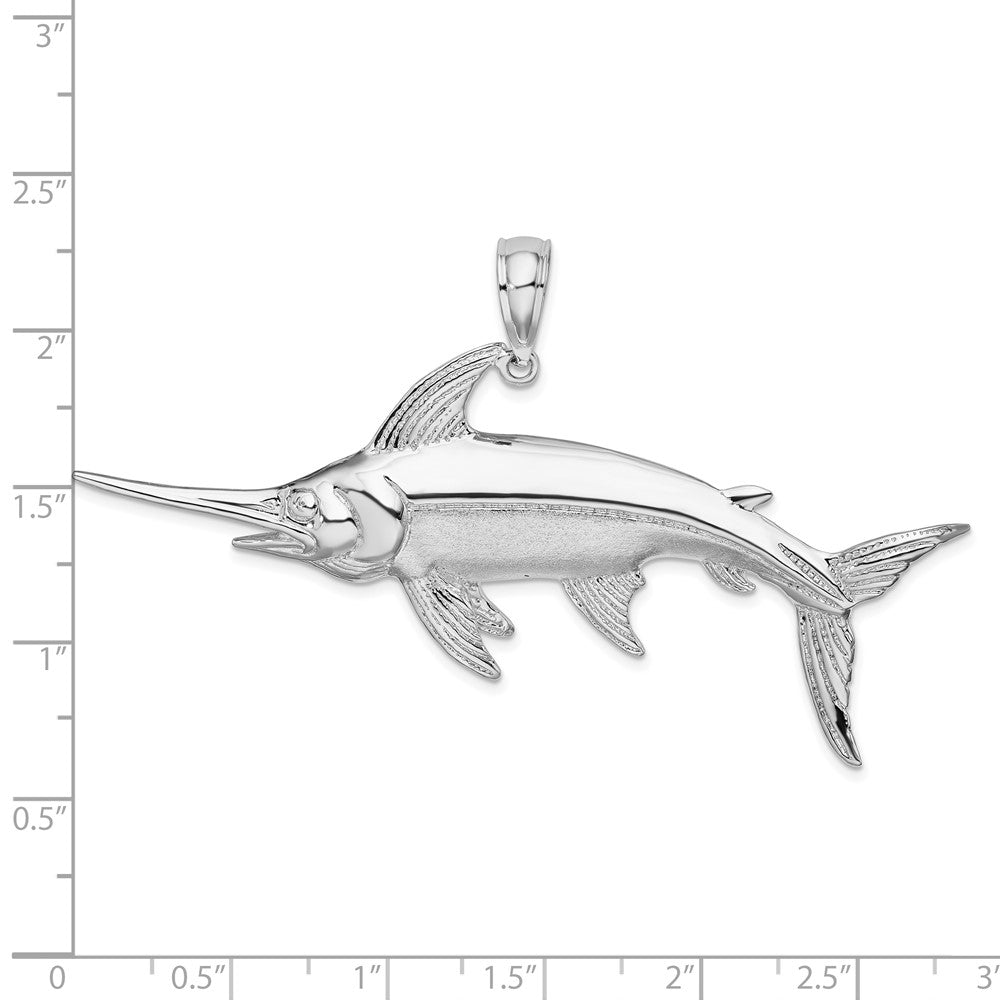 Sterling Silver De-Ani Rhodium-Plated Polished And Satin Swordfish Pendant