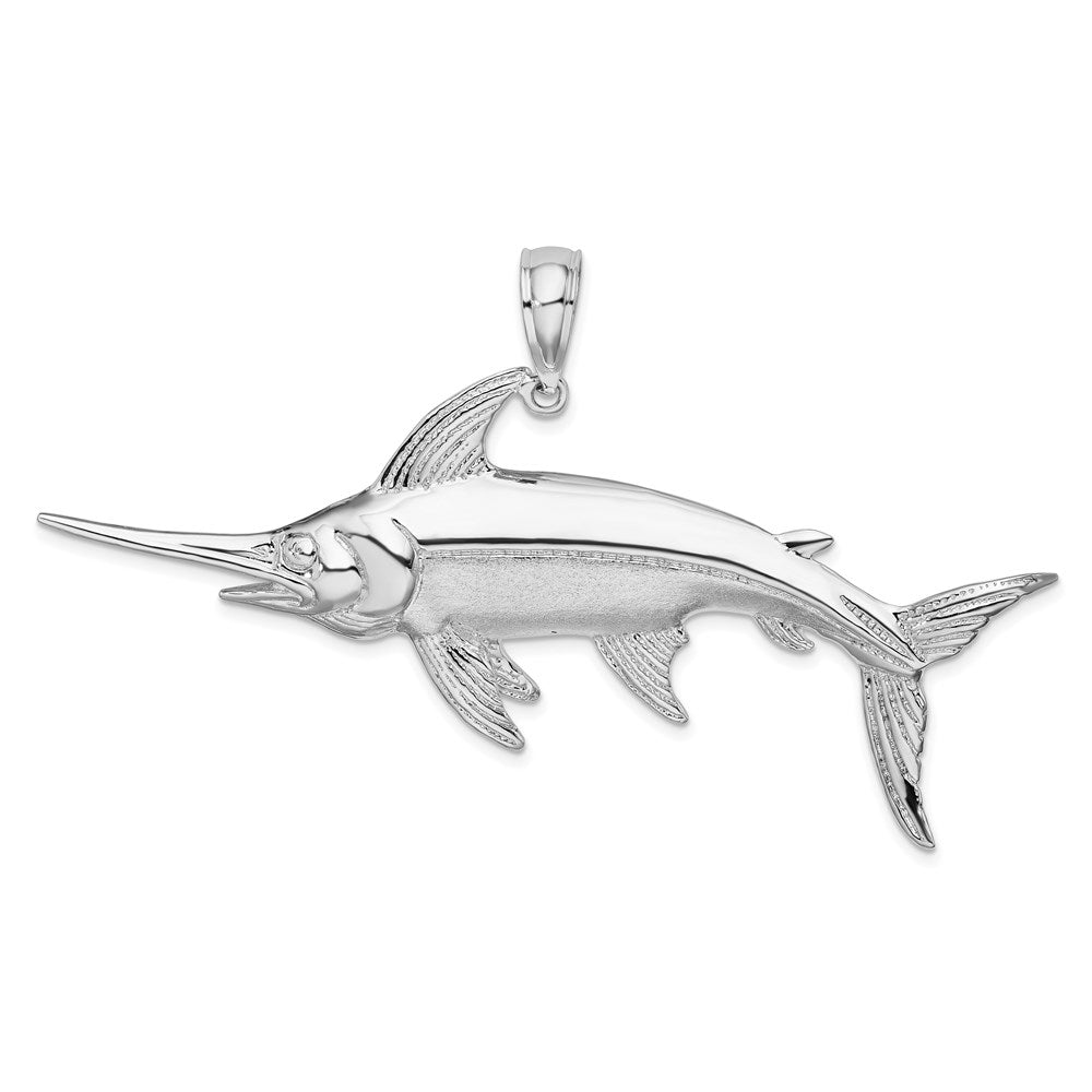 Sterling Silver De-Ani Rhodium-Plated Polished And Satin Swordfish Pendant
