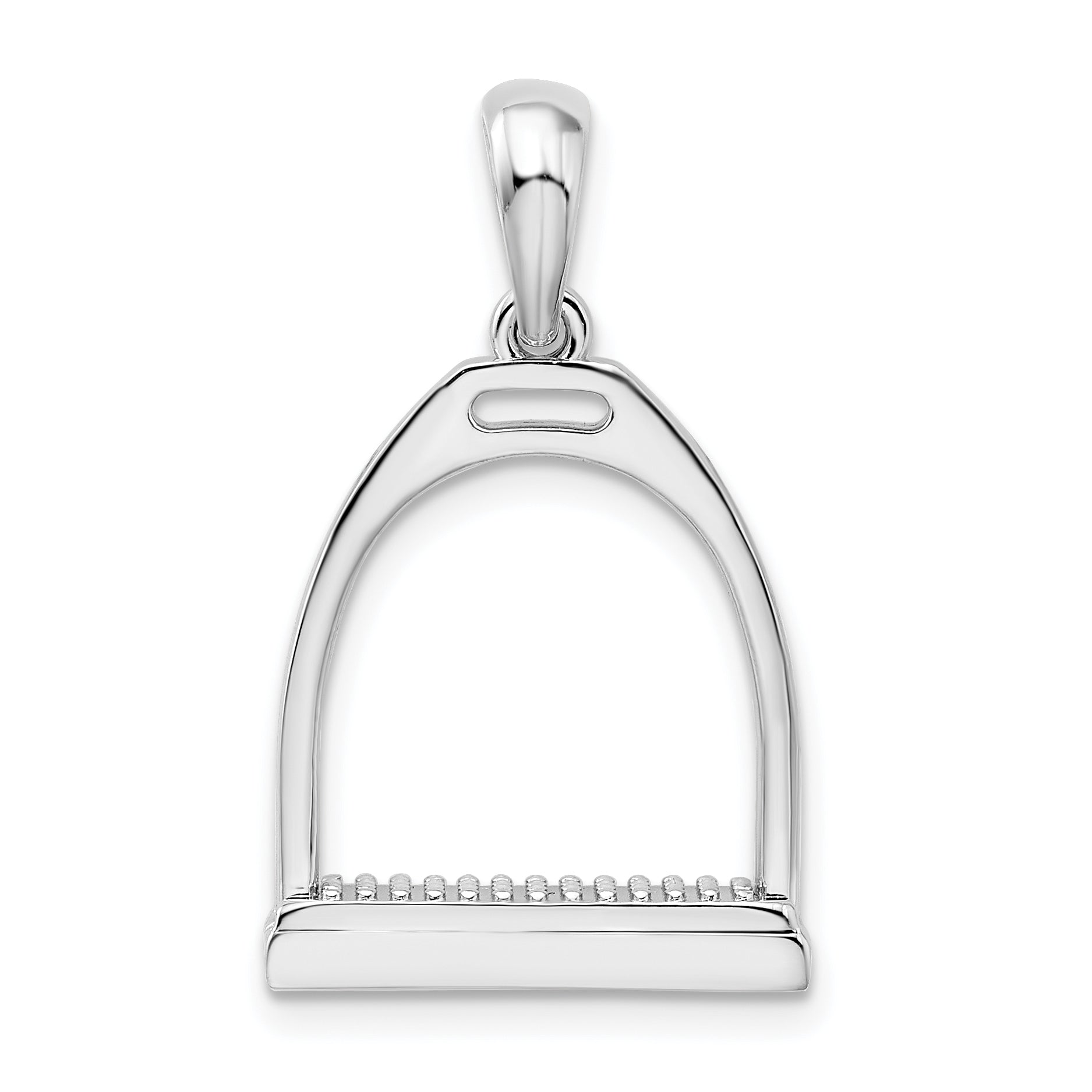Sterling Silver De-Ani Rhodium-Plated Polished 3D Large Horse Stirrup Pendant