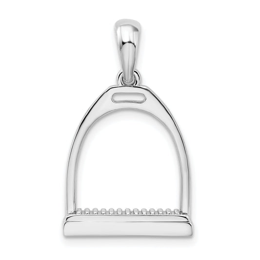 Sterling Silver De-Ani Rhodium-Plated Polished 3D Large Horse Stirrup Pendant