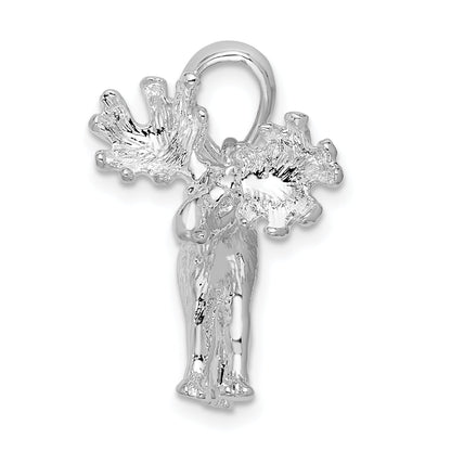 Sterling Silver De-Ani Rhodium-Plated Textured 3D Standing Moose Pendant