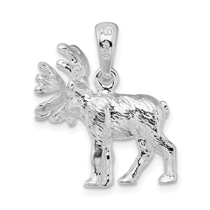 Sterling Silver De-Ani Rhodium-Plated Textured 3D Standing Moose Pendant