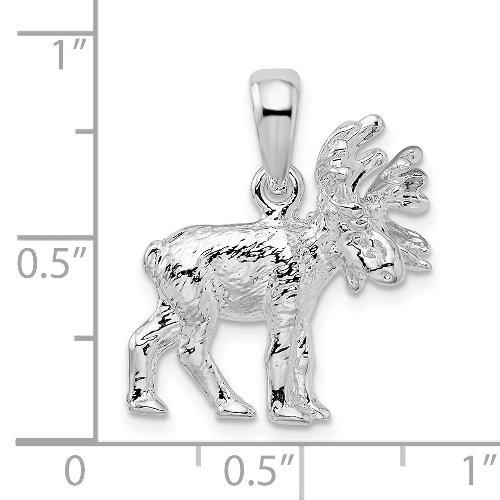 Sterling Silver De-Ani Rhodium-Plated Textured 3D Standing Moose Pendant